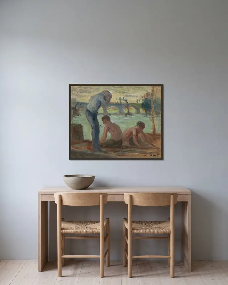 Figurer vid Seines strand av Maximilien Luce inramad på en vägg