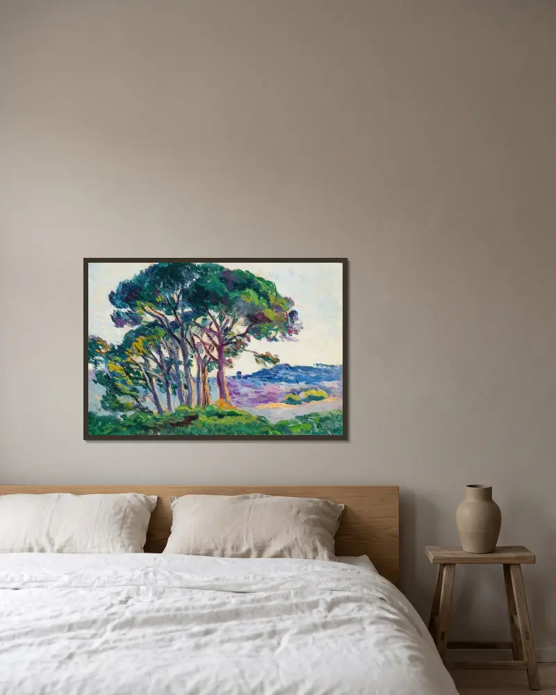 Tallar vid Canebiers av Maximilien Luce inramad på en vägg