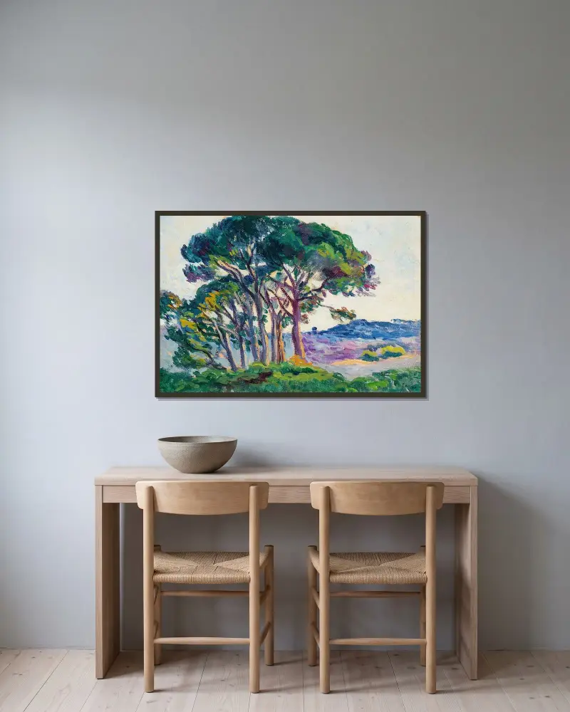 Tallar vid Canebiers av Maximilien Luce inramad på en vägg