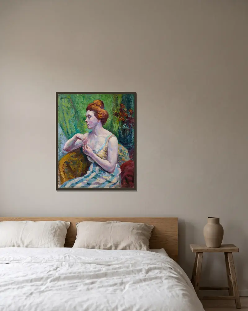 Frauenporträt von Maximilien Luce gerahmt an einer Wand