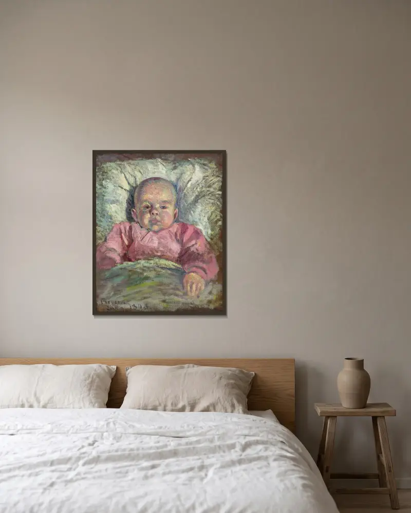 Porträtt av Frédéric Luce som bebis av Maximilien Luce inramad på en vägg