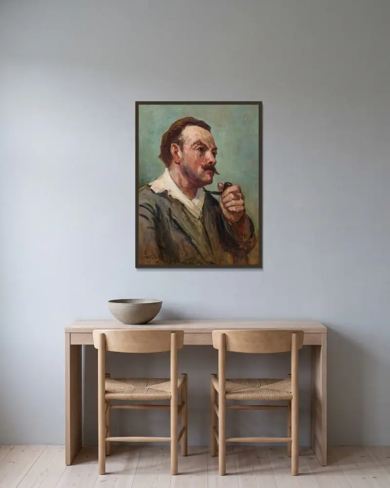 Porträtt av Roger med pipa av Maximilien Luce inramad på en vägg