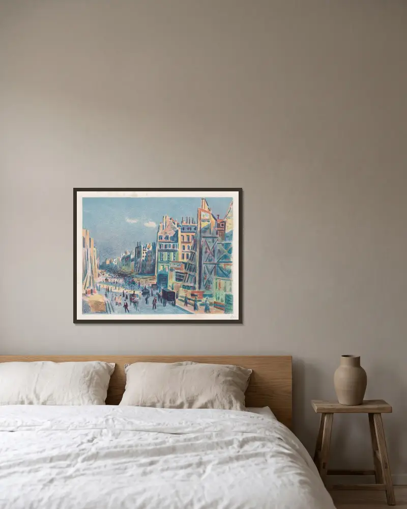 Rue Réaumur von Maximilien Luce gerahmt an einer Wand