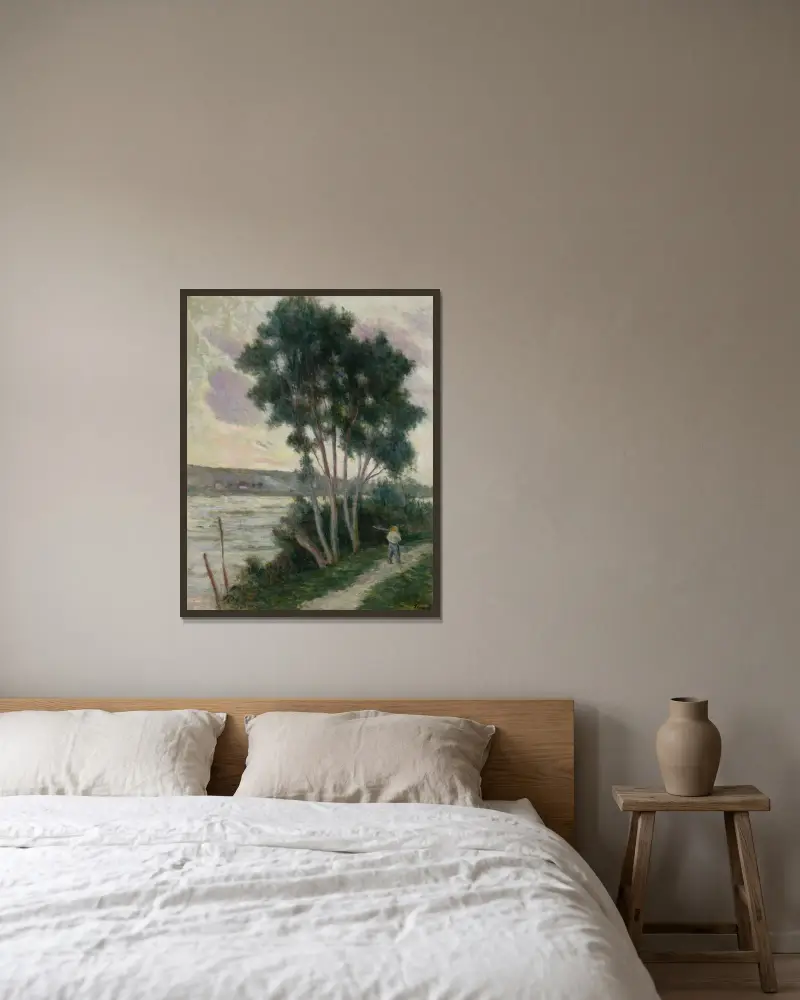 Sandrecourt, vägen vid floden av Maximilien Luce inramad på en vägg