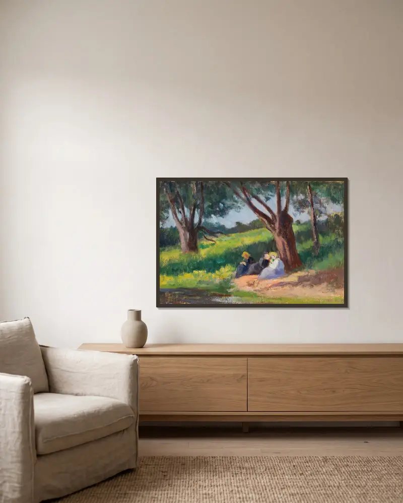 Sous L´arbre Rolleboise av Maximilien Luce inramad på en vägg