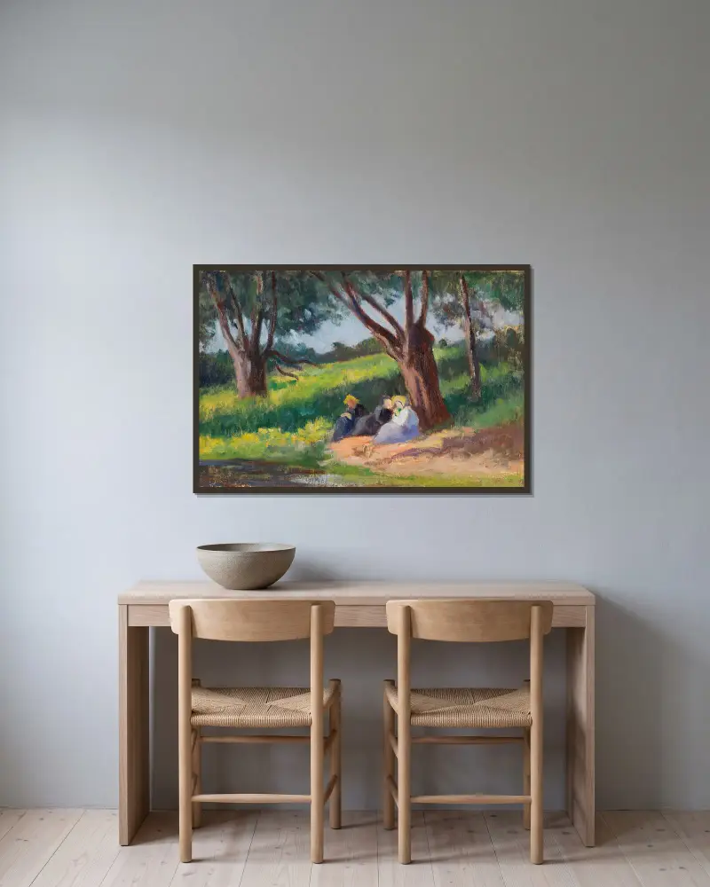 Sous L´arbre Rolleboise av Maximilien Luce inramad på en vägg