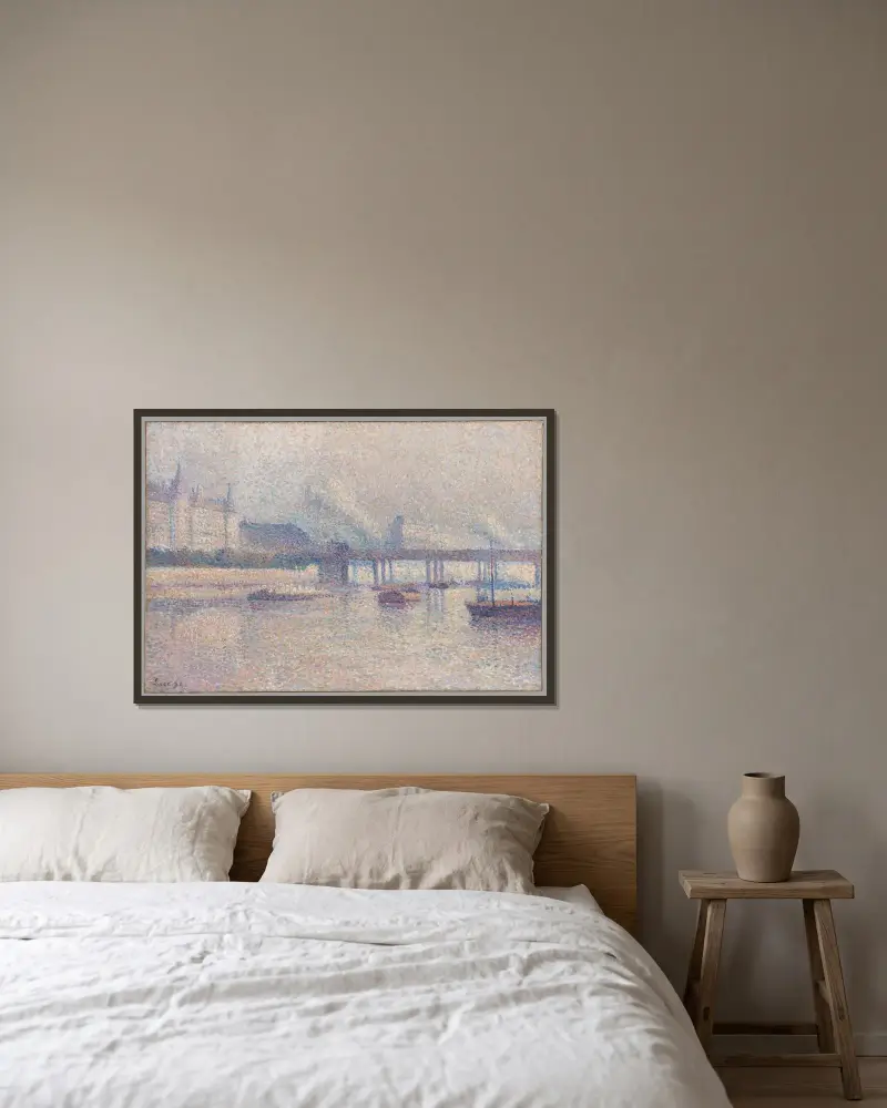 Seinens stränder i Paris av Maximilien Luce inramad på en vägg