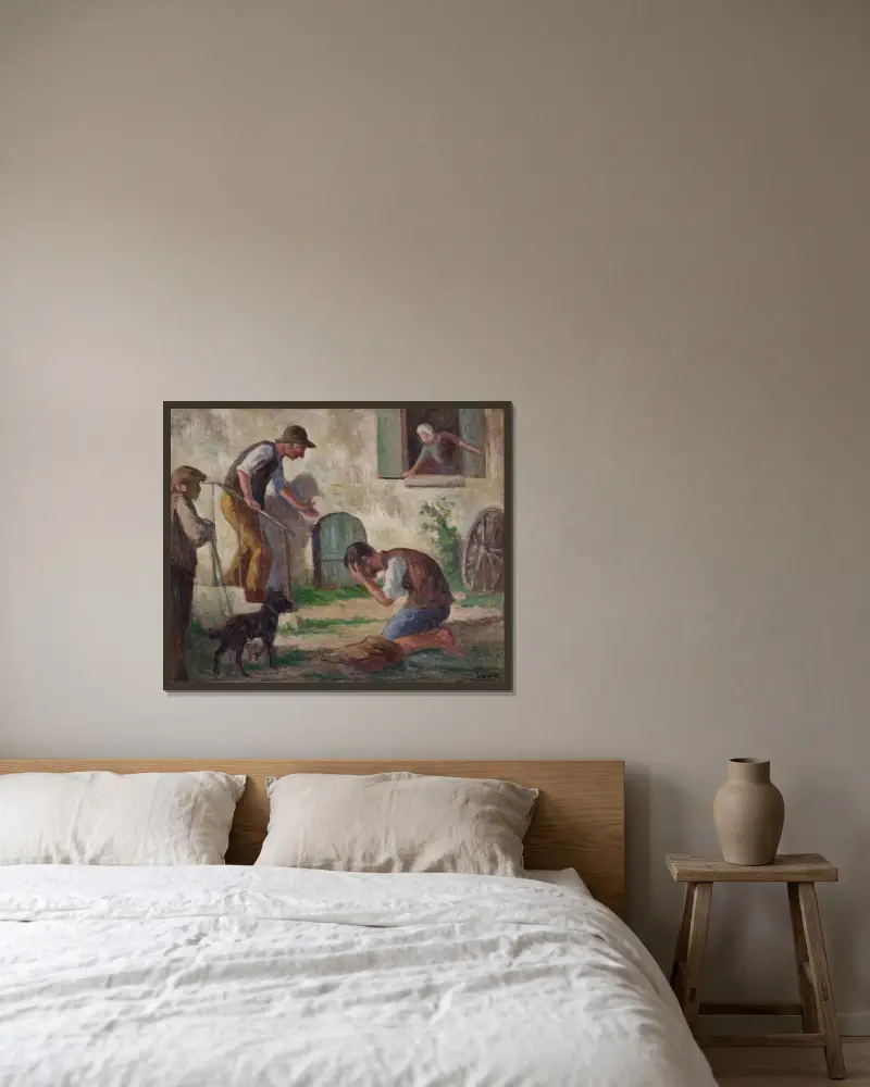 Återkomsten av den förlorade sonen av Maximilien Luce inramad på en vägg
