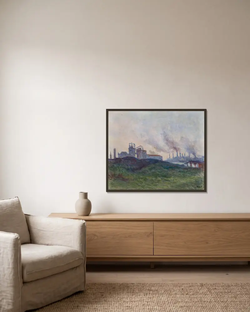 Fabrik am Kanal von Maximilien Luce gerahmt an einer Wand
