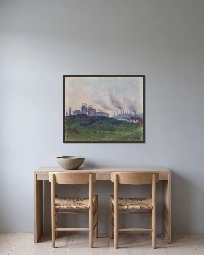 Fabrik am Kanal von Maximilien Luce gerahmt an einer Wand