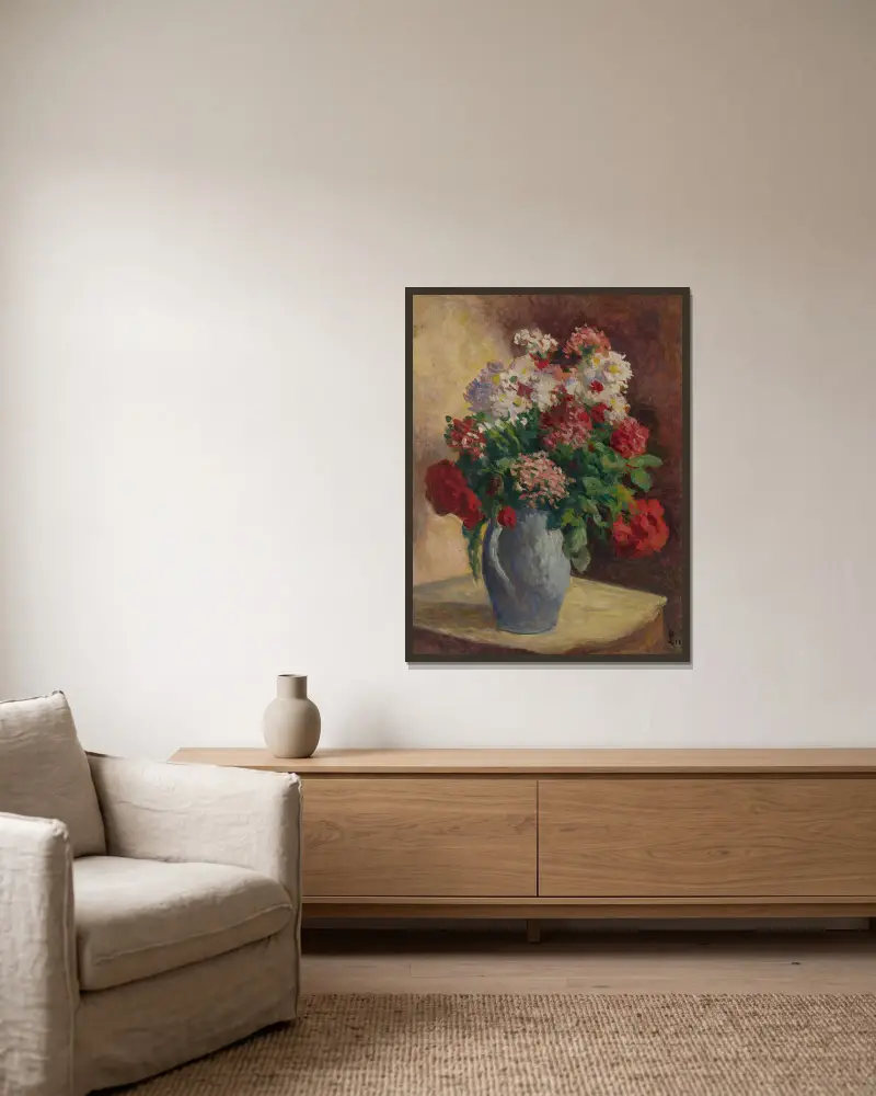 Vase mit Nelken von Maximilien Luce gerahmt an einer Wand