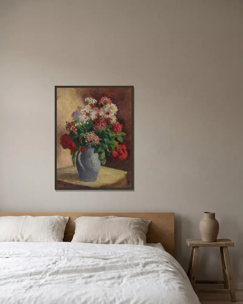 Vase mit Nelken von Maximilien Luce gerahmt an einer Wand