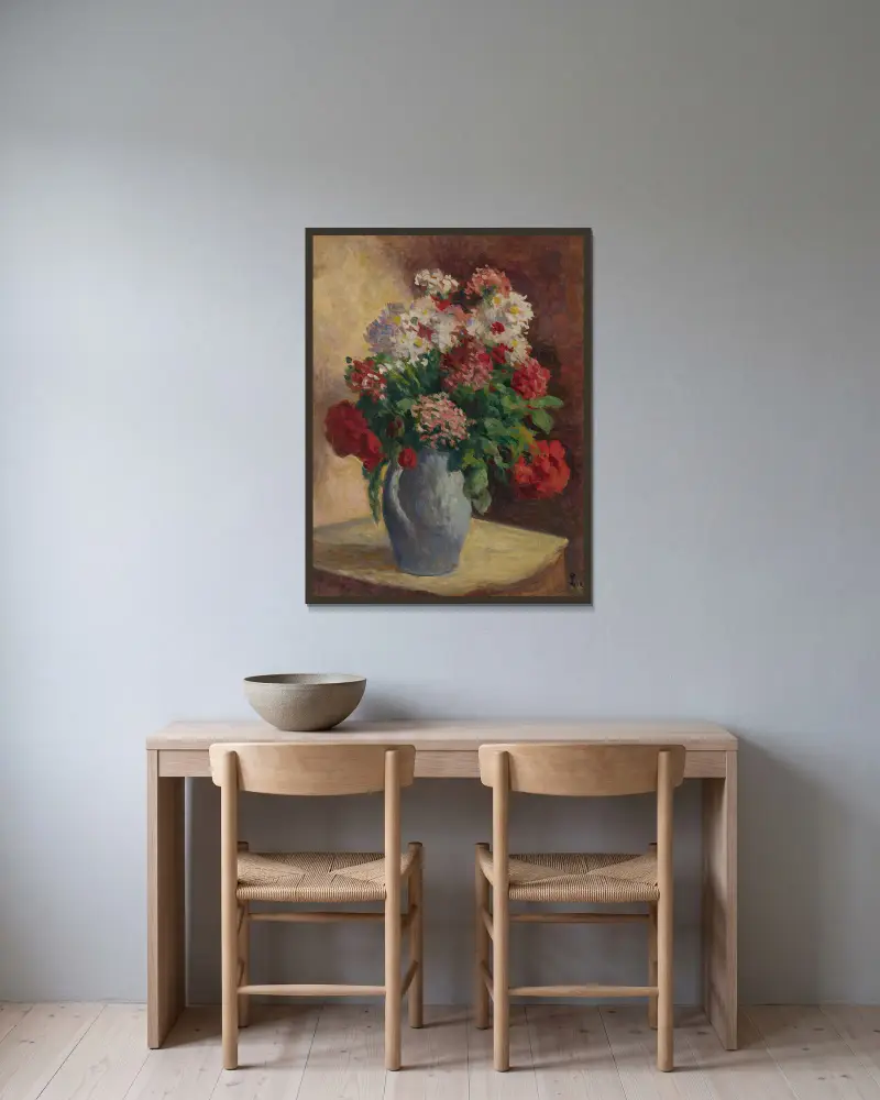 Vase mit Nelken von Maximilien Luce gerahmt an einer Wand