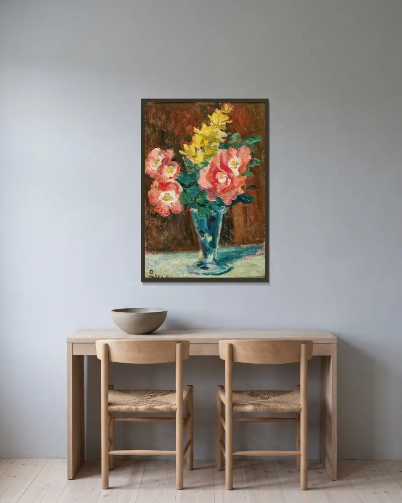 Vase mit Blumen von Maximilien Luce gerahmt an einer Wand