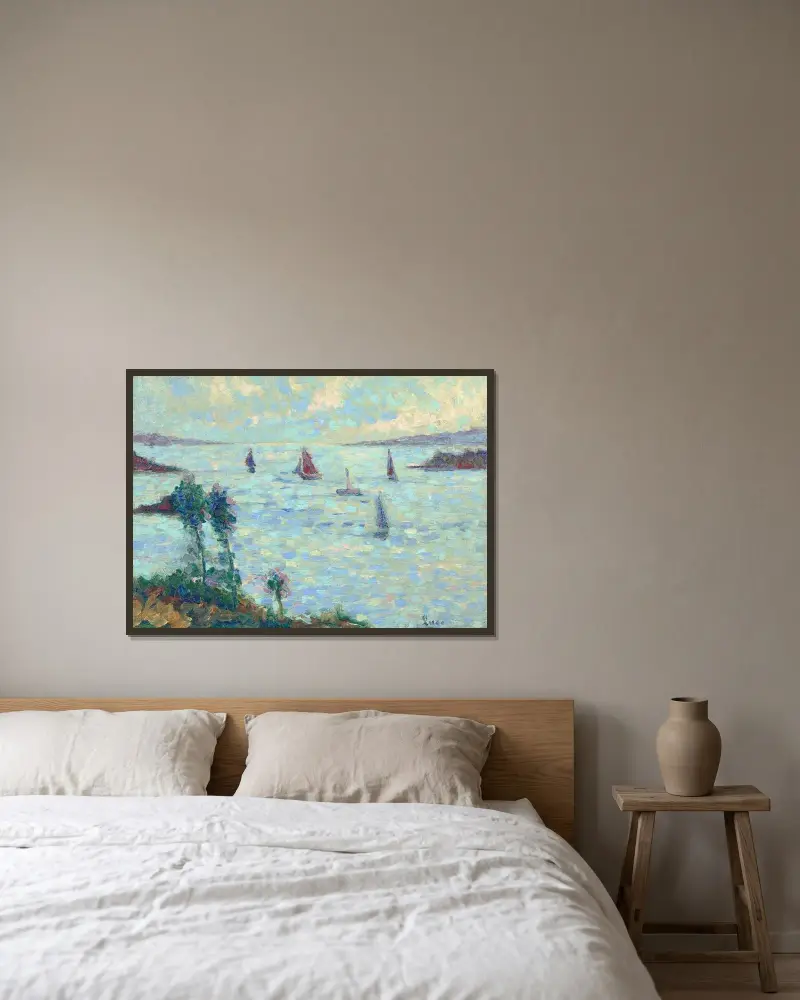 Segelboote vor Kermouster von Maximilien Luce gerahmt an einer Wand