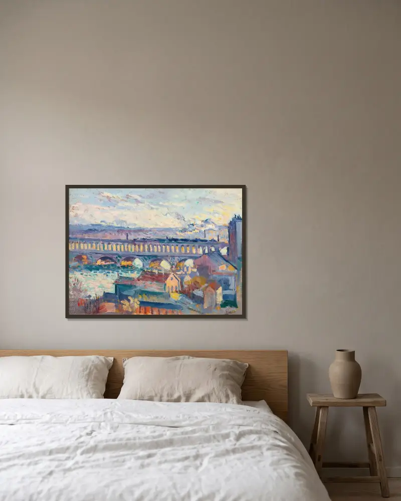 Utsikt mot Auteuil-viadukten av Maximilien Luce inramad på en vägg