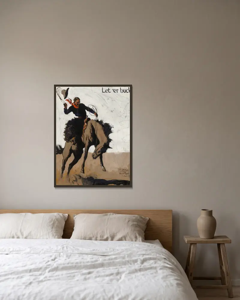 Let ‘er Buck! Pendleton Round Up von Maynard Dixon gerahmt an einer Wand