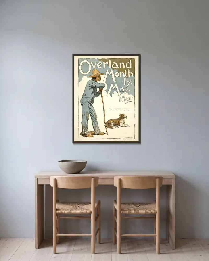 Overland Monthly. May, 1895 av Maynard Dixon inramad på en vägg