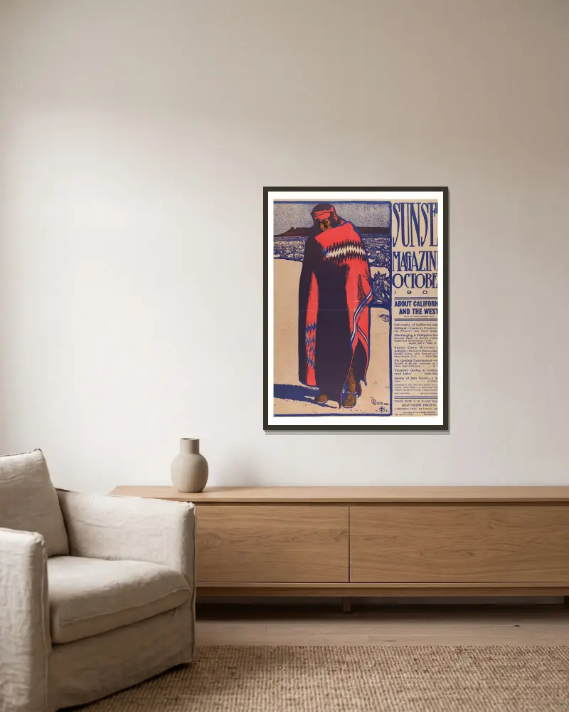 Sunset Magazine, Oktober von Maynard Dixon gerahmt an einer Wand