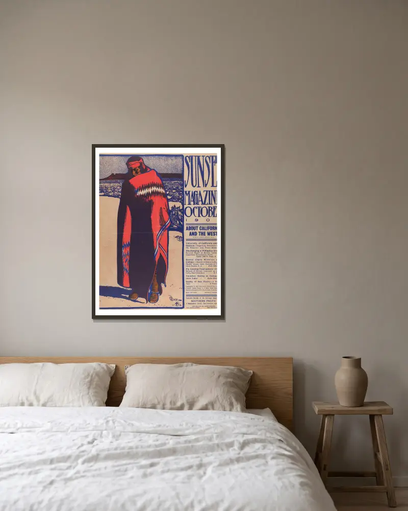 Sunset Magazine, Oktober von Maynard Dixon gerahmt an einer Wand