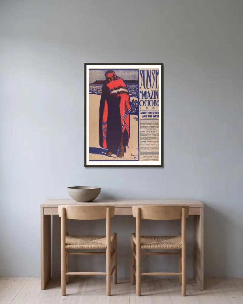 Sunset Magazine, Oktober von Maynard Dixon gerahmt an einer Wand