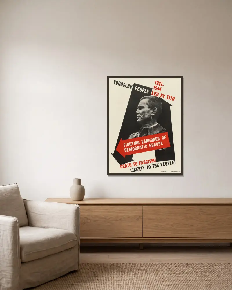 Death to Fascism! Liberty to the People! av Edward McKnight Kauffer inramad på en vägg