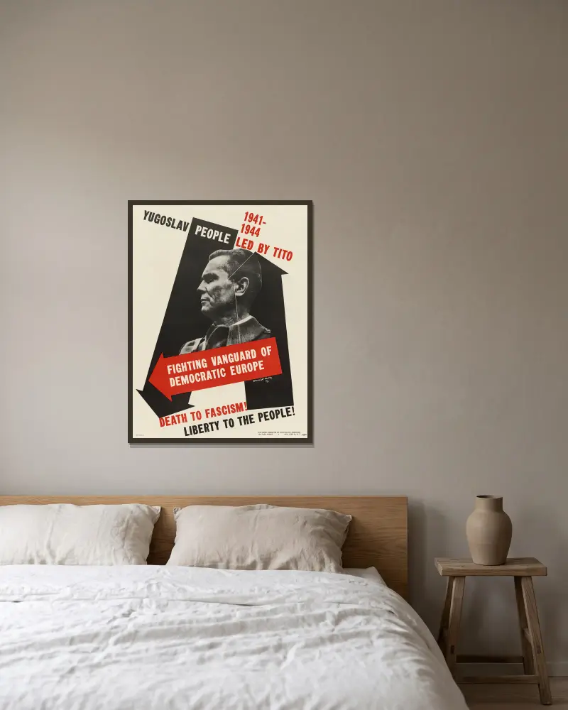 Death to Fascism! Liberty to the People! av Edward McKnight Kauffer inramad på en vägg