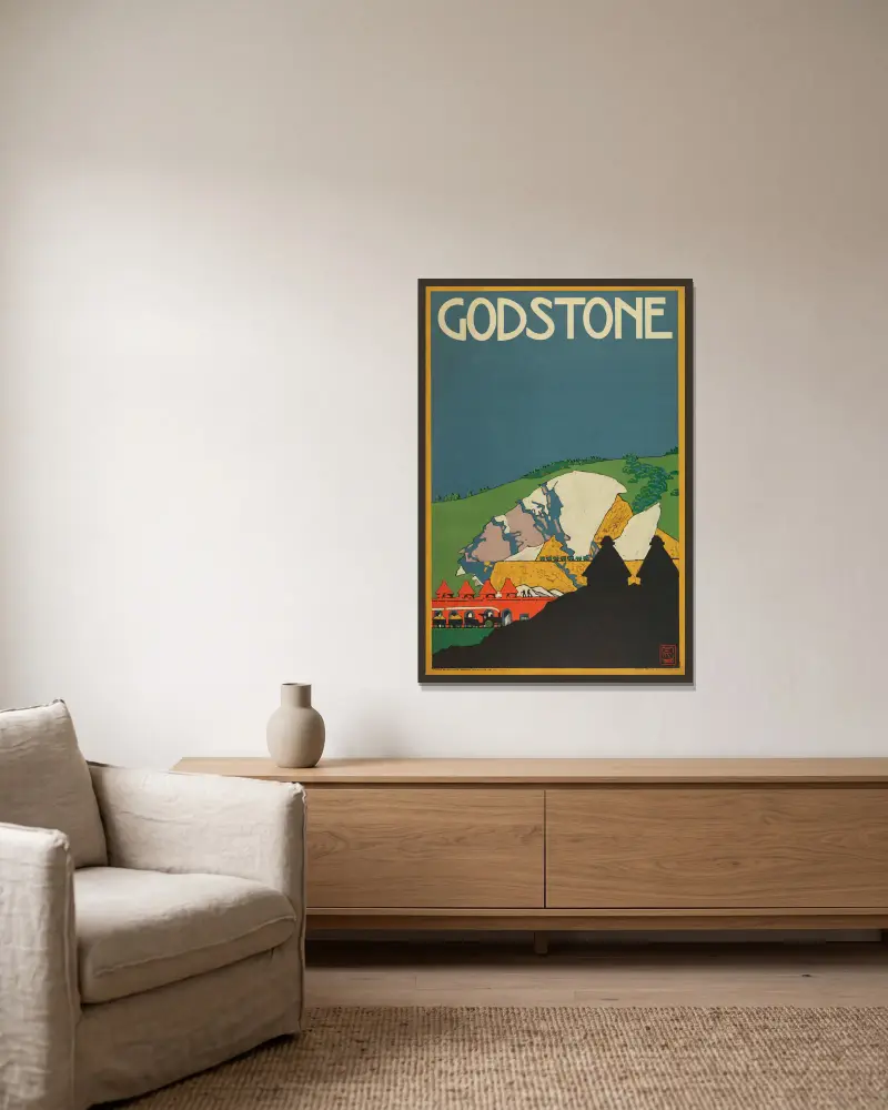 Godstone, London Underground av Edward McKnight Kauffer inramad på en vägg
