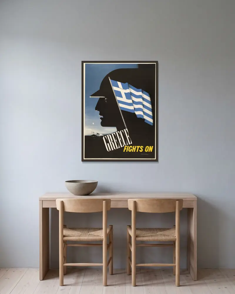 Greece fights on, Edward McKnight Kauffer v rámu na stěně