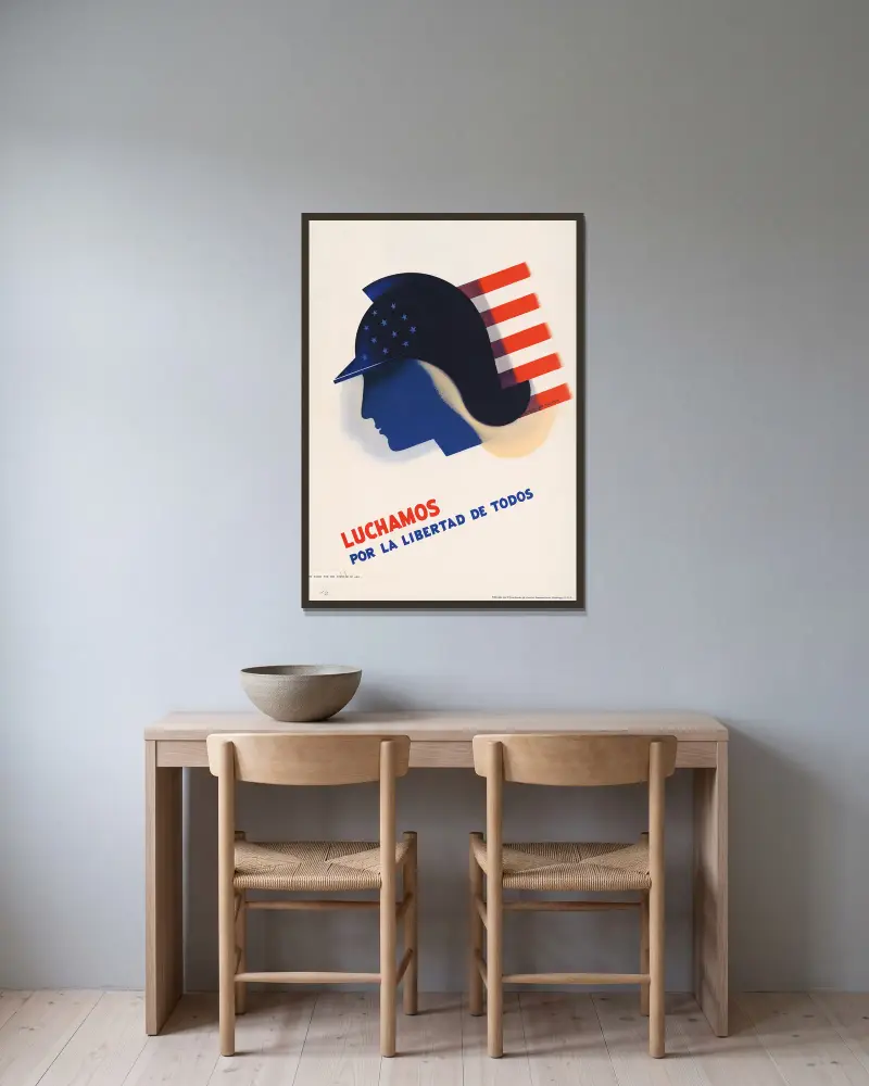 Luchamos por la libertad de todos av Edward McKnight Kauffer inramad på en vägg