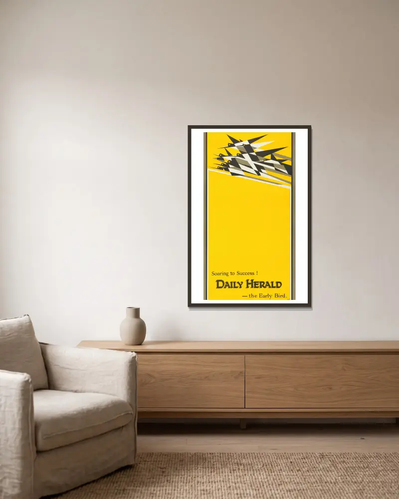 Soaring to Success, The Early Bird av Edward McKnight Kauffer inramad på en vägg