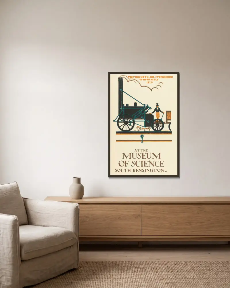 The ‘Rocket’-Museum of Science av Edward McKnight Kauffer inramad på en vägg