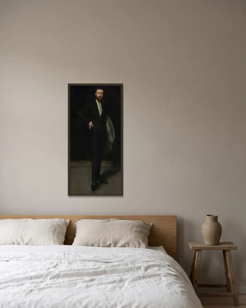 Arrangemang i svart; porträtt av F. R. Leyland av James Abbott McNeill Whistler inramad på en vägg