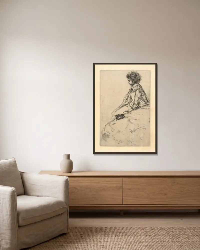 Bibi Lalouette av James Abbott McNeill Whistler inramad på en vägg