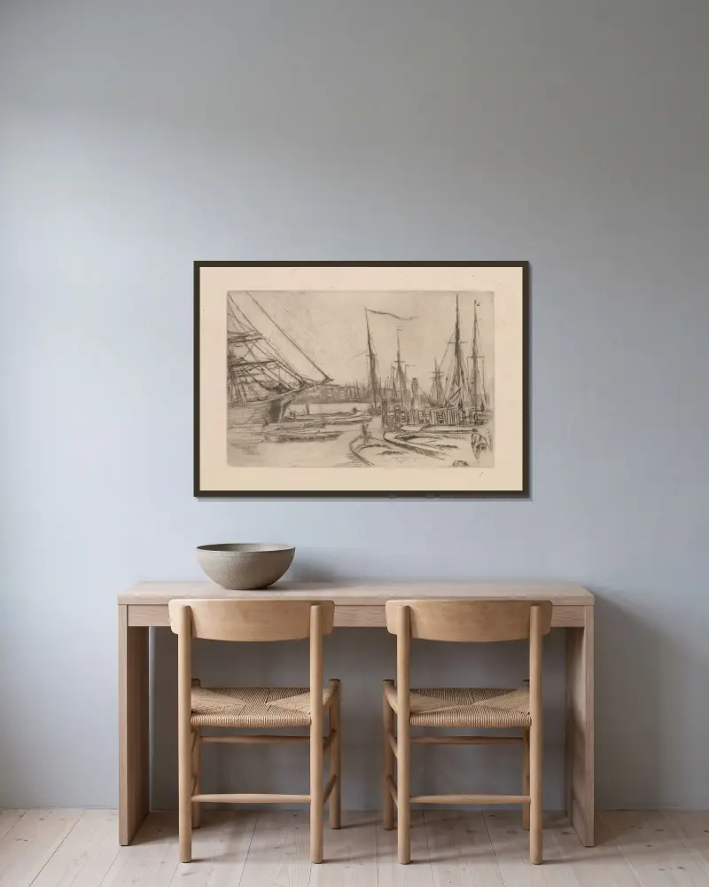 Z Billingsgate, James Abbott McNeill Whistler w ramie na ścianie