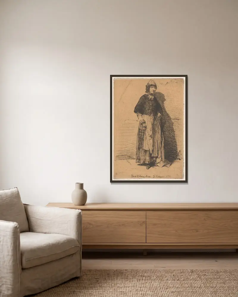 La Mere Gerard av James Abbott McNeill Whistler inramad på en vägg