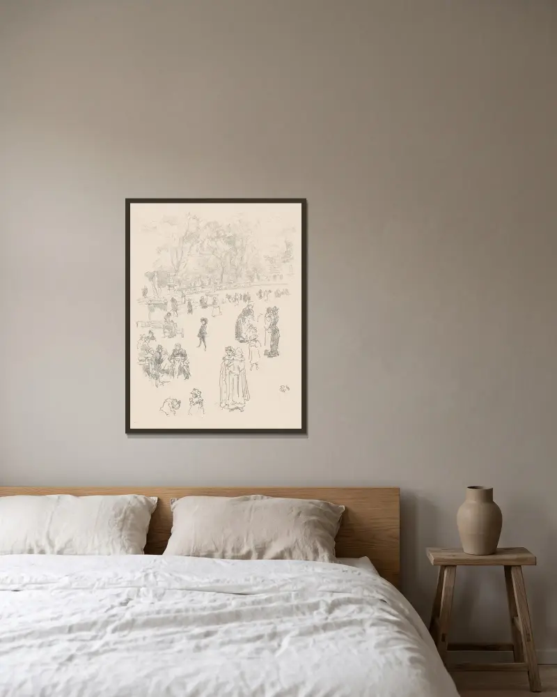 Nursemaids (Les Bonnes du Luxembourg) av James Abbott McNeill Whistler inramad på en vägg