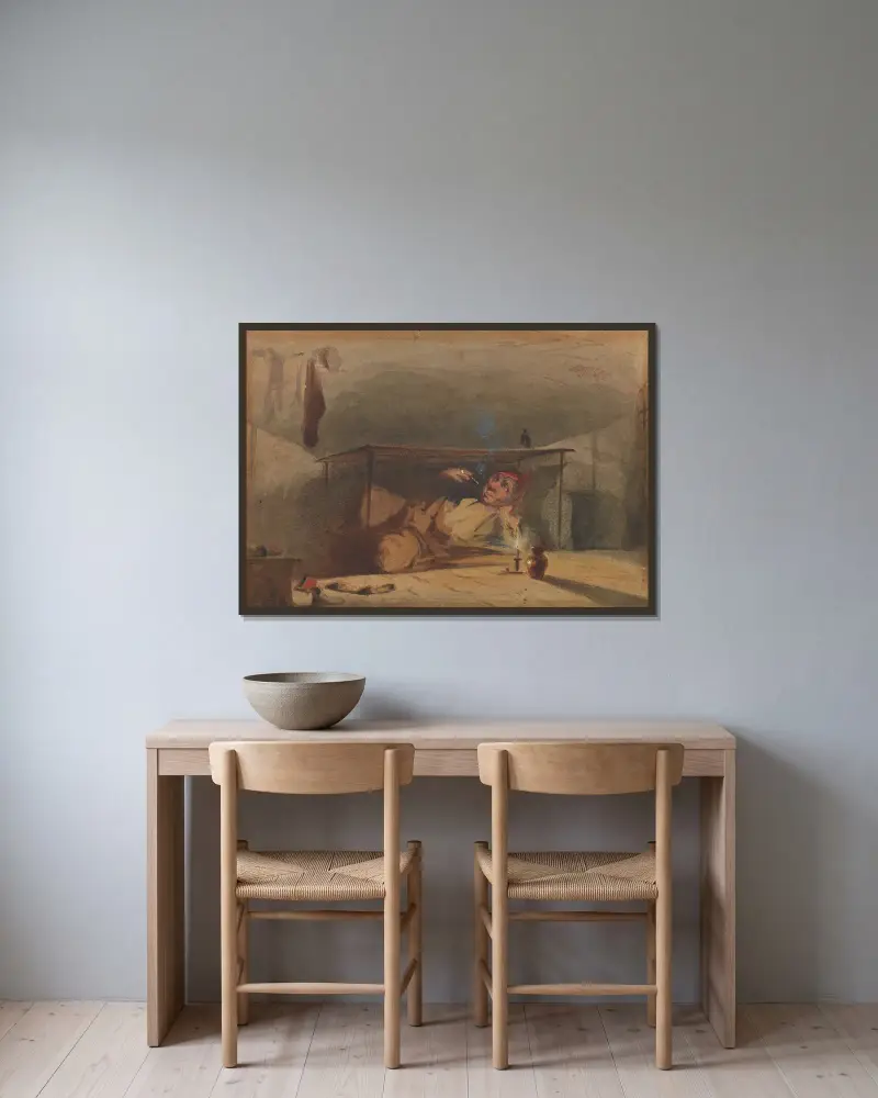 Sam Weller’s Landlord in the Fleet av James Abbott McNeill Whistler inramad på en vägg
