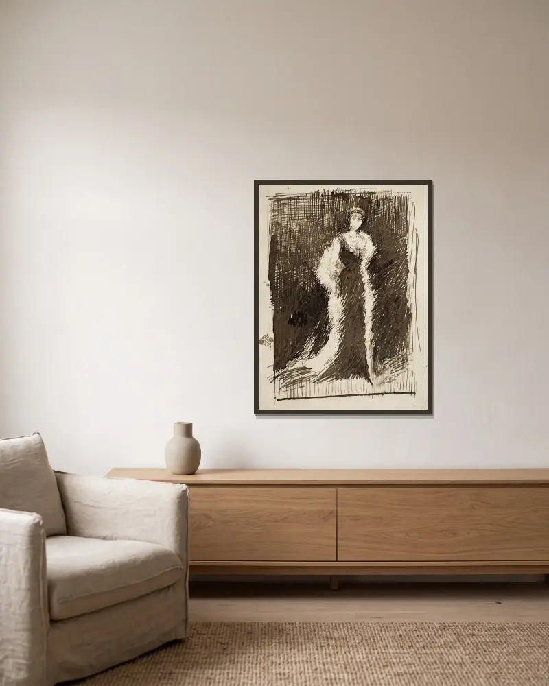 Skizze nach Anordnung in Schwarz; Lady Meux von James Abbott McNeill Whistler gerahmt an einer Wand