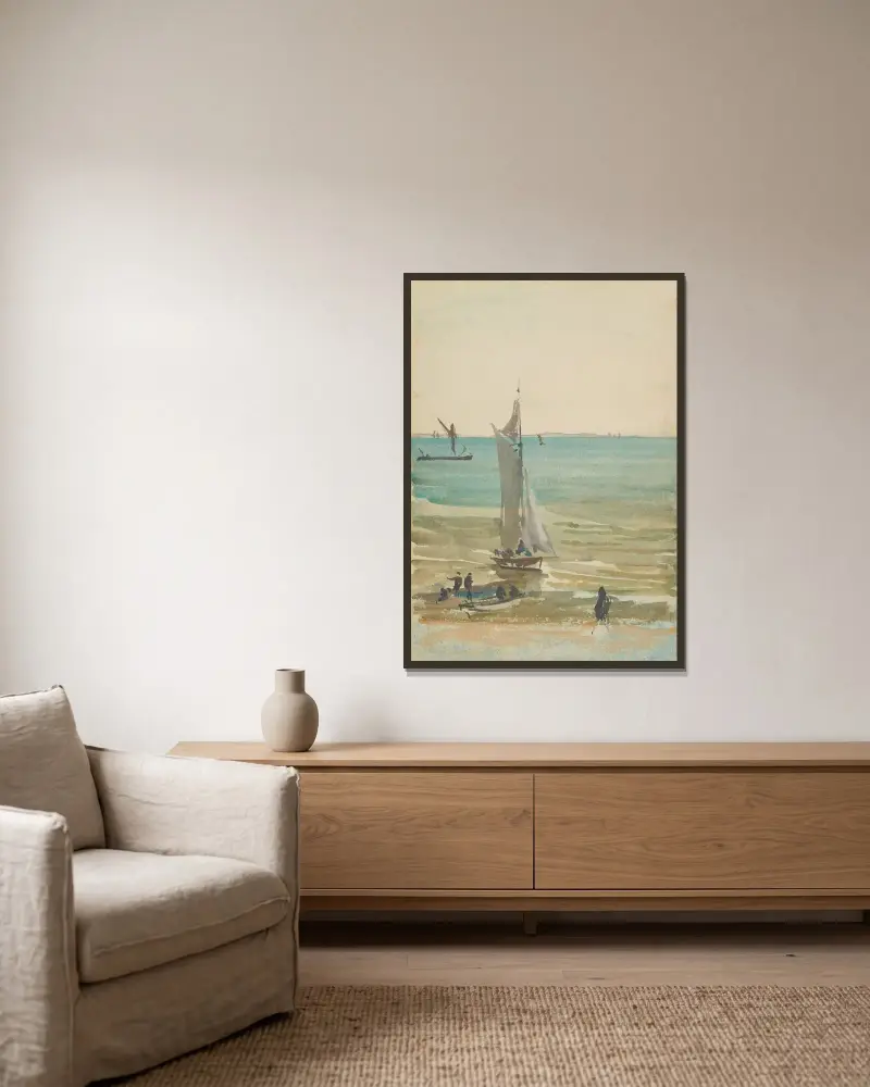 Southend – Die Vergnügungsyacht von James Abbott McNeill Whistler gerahmt an einer Wand