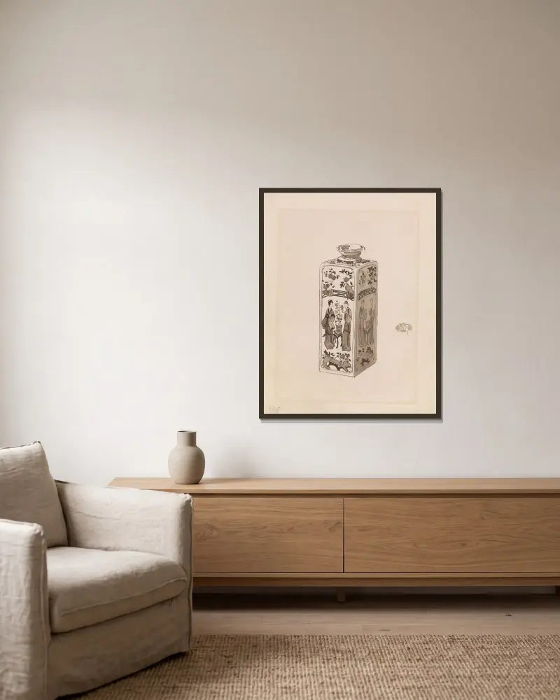 Square Canister with Long Neck av James Abbott McNeill Whistler inramad på en vägg