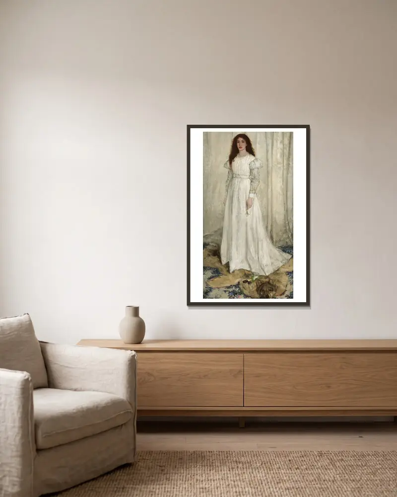 Symphony in White,No. 1 – The White Girl av James Abbott McNeill Whistler inramad på en vägg