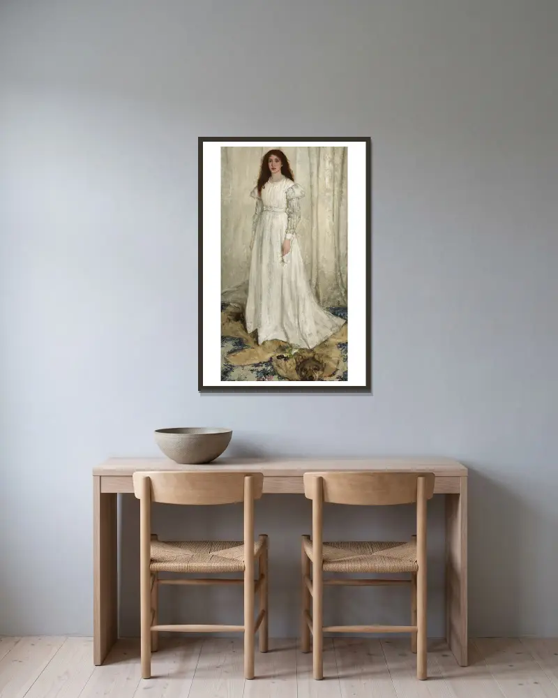 Symphony in White,No. 1 – The White Girl av James Abbott McNeill Whistler inramad på en vägg