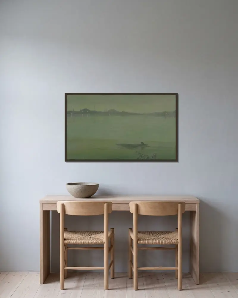 Themsen-Nokturn von James Abbott McNeill Whistler gerahmt an einer Wand
