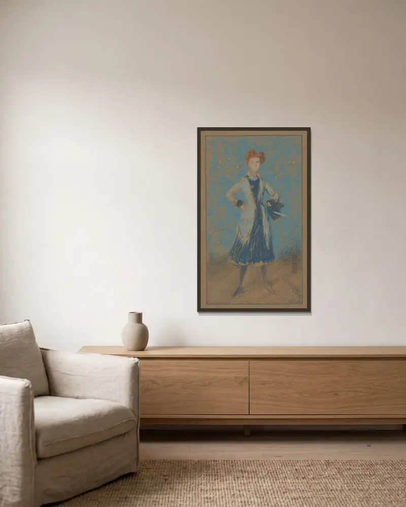 The blue girl – nr 1 av James Abbott McNeill Whistler inramad på en vägg