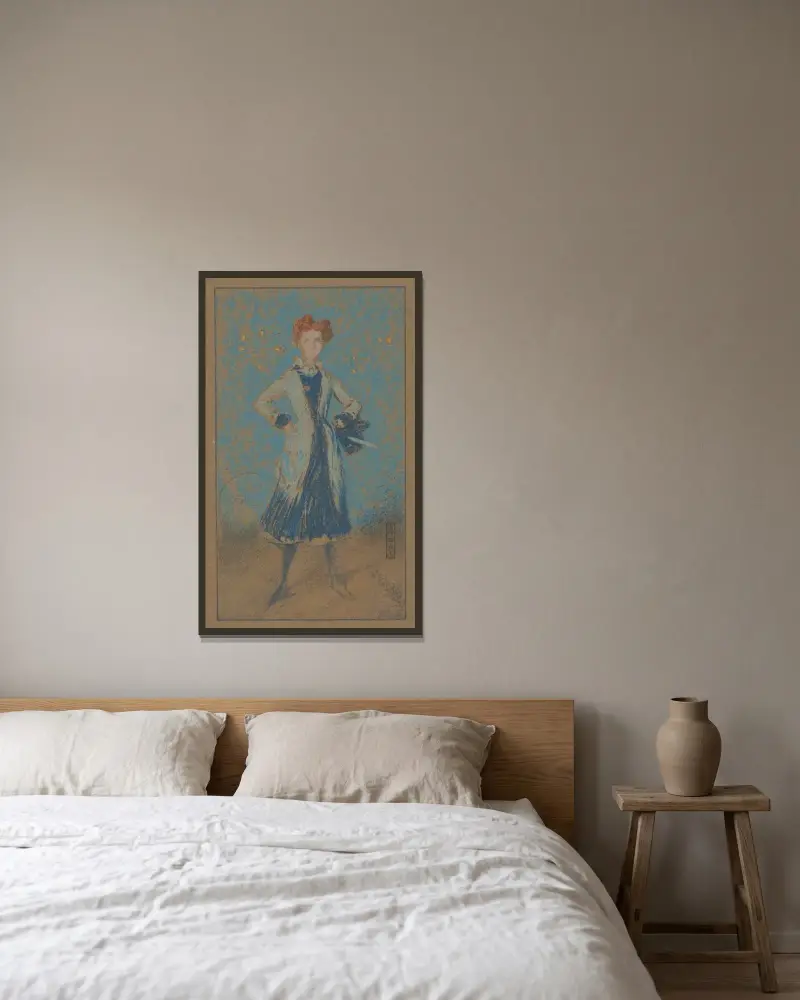 The blue girl – nr 1 av James Abbott McNeill Whistler inramad på en vägg