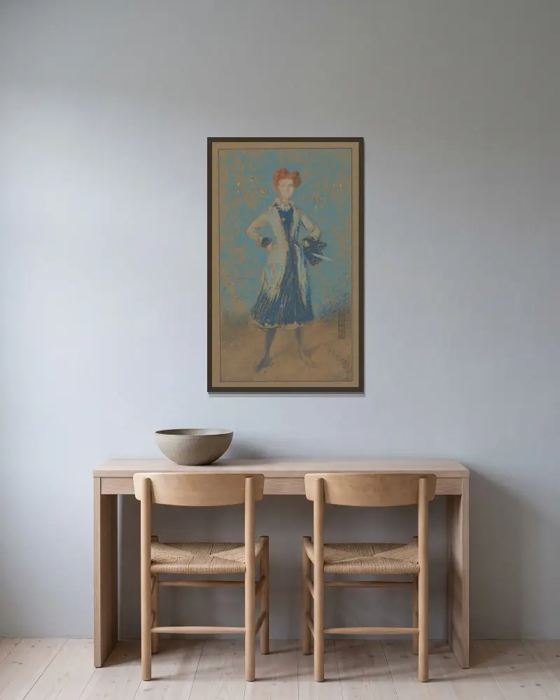 The blue girl – nr 1 av James Abbott McNeill Whistler inramad på en vägg