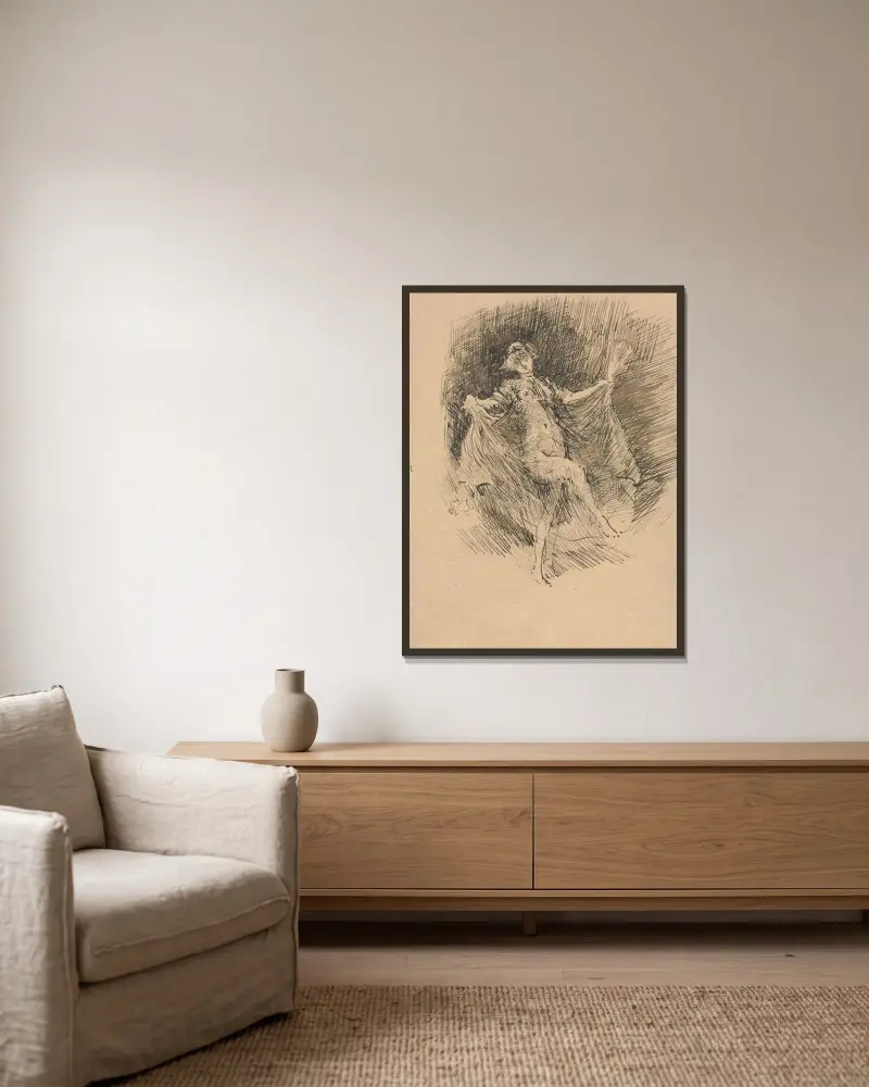 Die Tänzerin, Nr. 1 (Connie Gilchrist) von James Abbott McNeill Whistler gerahmt an einer Wand