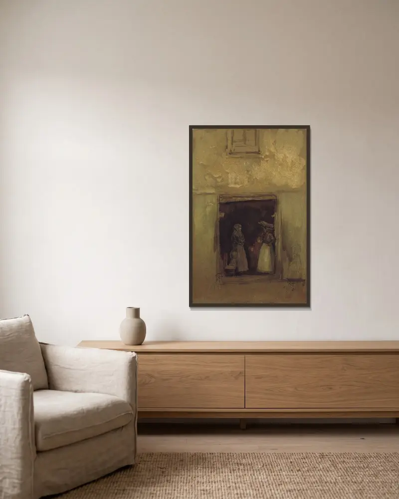 Der Klatsch von James Abbott McNeill Whistler gerahmt an einer Wand