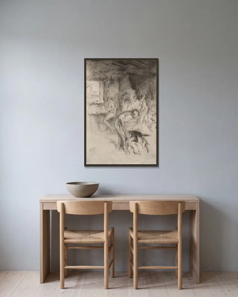 Die kleine Schmiede von James Abbott McNeill Whistler gerahmt an einer Wand